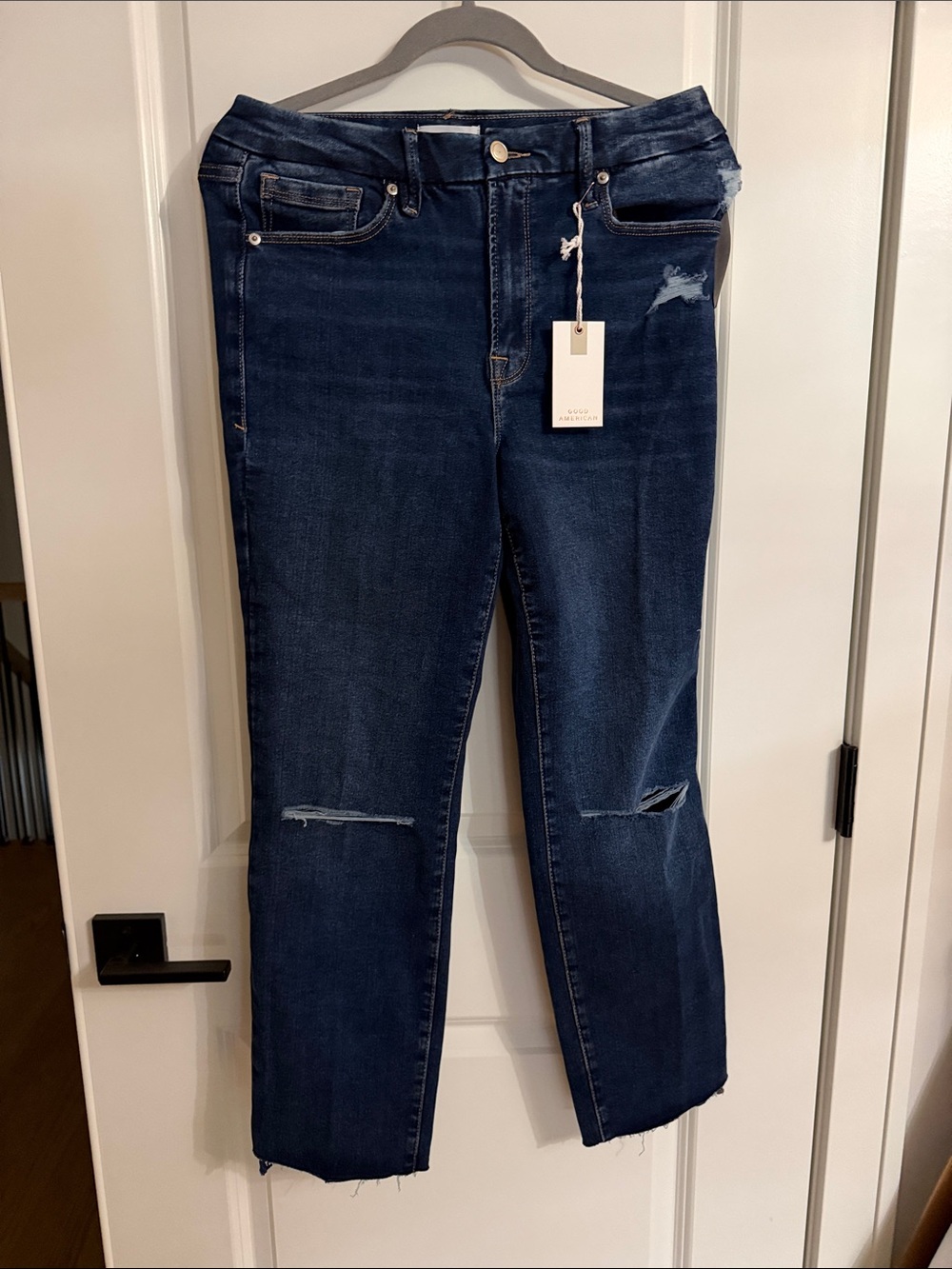 High-Rise Dark Blue Distressed Women’s Jeans